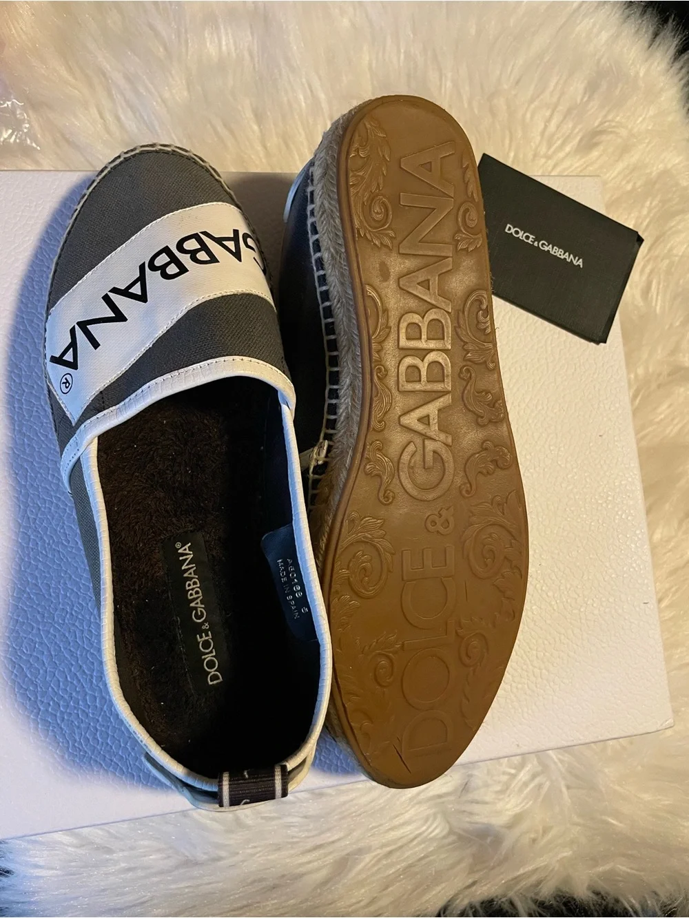 Authentic Dolce &Gabbana Gray and White Logo Canvas Espadrilles Made in Spain 🇪🇸